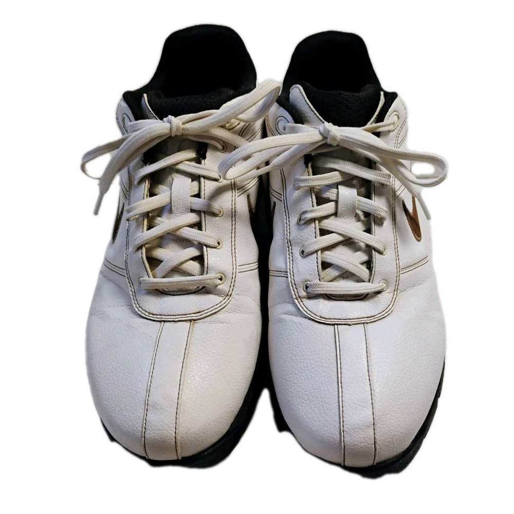 Nike Mens‎ Golf Shoes White Bronze Leather Spiked 312241-121 Size 8.5W